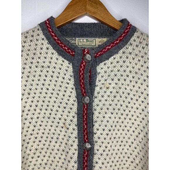L.L. Bean Womens XL Nordic Wool Cardigan Sweater Button Front FLAWED READ - Picture 2 of 11
